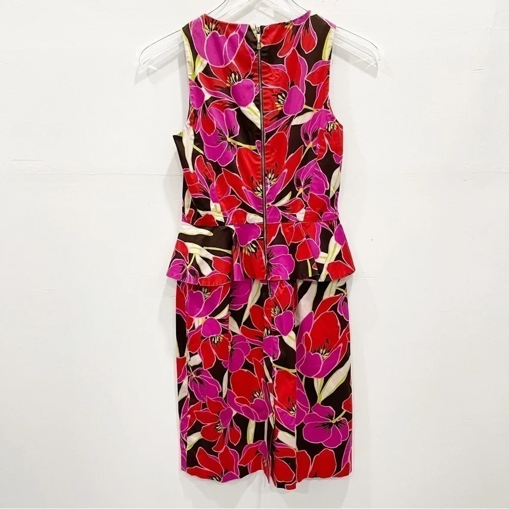 Kate Spade Snap Dragon Tropical Floral Peplum Sleeveless Sheath Dress Size 2